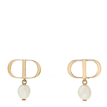 CHRISTIAN DIOR Pearl Petit CD Earrings Gold