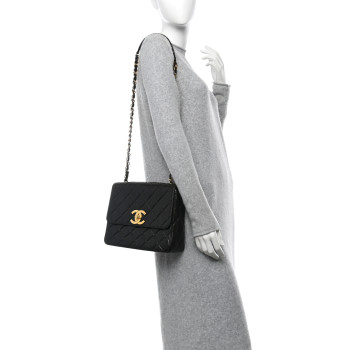 CHANEL Lambskin Quilted Medium Square Flap Bag Black
