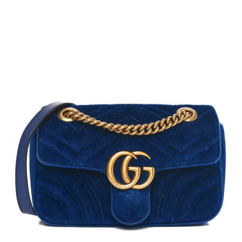 GUCCI Velvet Matelasse Mini GG Marmont Shoulder Bag Cobalt Blue