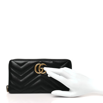 GUCCI Calfskin Matelasse GG Marmont Zip Around Wallet Black