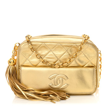 CHANEL Metallic Lambskin Quilted Camera Case Gold
