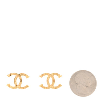 CHANEL Metal Tweed Effect CC Earrings Gold
