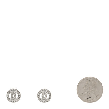 CHANEL Crystal CC Round Earrings Silver