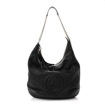 GUCCI Pebbled Calfskin Medium Soho Chain Hobo Black