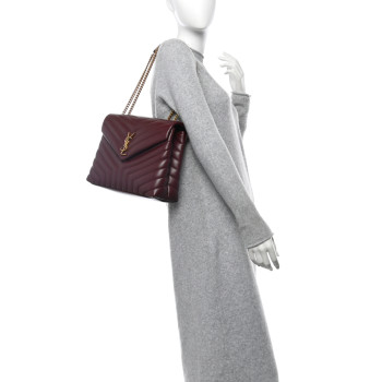 SAINT LAURENT Calfskin Y Quilted Monogram Medium Loulou Chain Satchel Rouge Legion
