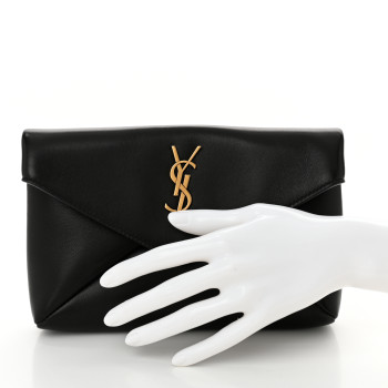 SAINT LAURENT Lambskin Small Cassandre Envelope Pouch Black
