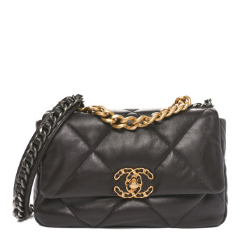 CHANEL Lambskin Quilted Medium Chanel 19 Flap Dark Brown