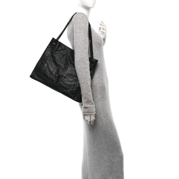 SAINT LAURENT Crinkled Calfskin Matelasse Monogram Large Niki Shopper Tote Black