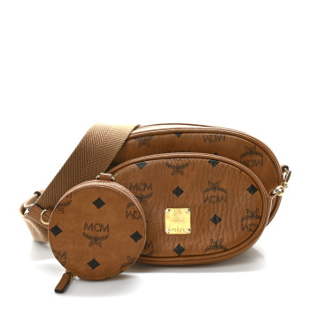 MCM Visetos Small Aren Multifunction Crossbody Pouch Cognac