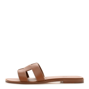 HERMES Box Calfskin Oran Sandals 39 Gold