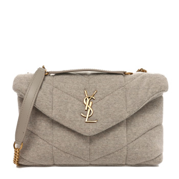 SAINT LAURENT Jersey Quilted Toy Loulou Puffer Monogram Chain Satchel Chalk Beige