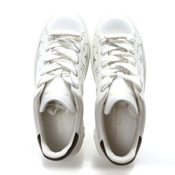 LOUIS VUITTON Calfskin Monogram Debossed Time Out Sneakers 36 White Silver