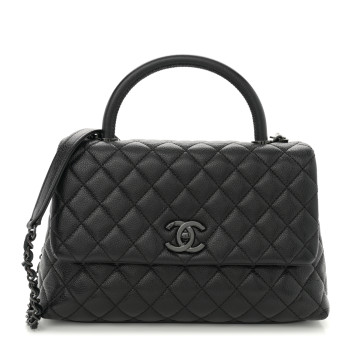 CHANEL Caviar Quilted Small Coco Handle Flap So Black