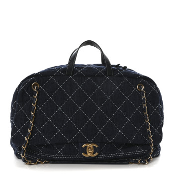 CHANEL Denim Quilted Large Express Bowling Bag Blue