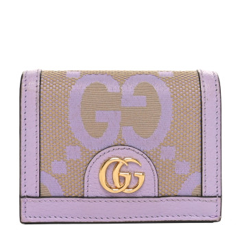 GUCCI Monogram Jumbo GG Textured Dollar Calfskin Ophidia Card Case Beige Lapis