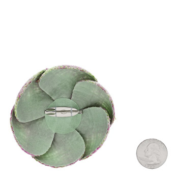 CHANEL Tweed Camellia Brooch Green Pink