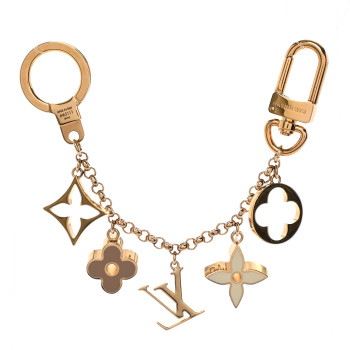 LOUIS VUITTON Brass Enamel Fleur De Monogram Bag Charm Chain Gold