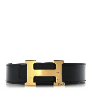 HERMES Box Togo 32mm H Belt 115 46 Black Bleu de Prusse