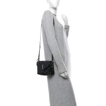 SAINT LAURENT Patent Y Quilted Monogram Toy Loulou Crossbody Bag Black