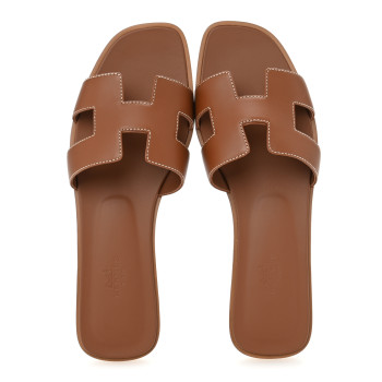 HERMES Box Calfskin Oran Sandals 39 Gold