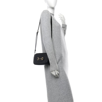 GUCCI Calfskin Mini Horsebit 1955 Camera Shoulder Bag  Black