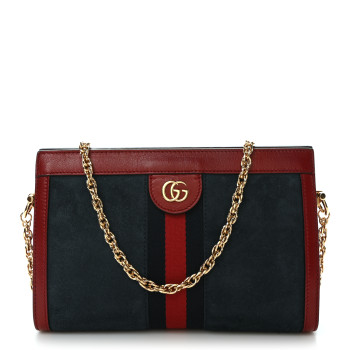 GUCCI Suede Calfskin Web Small Ophidia Chain Shoulder Bag New Blue Romantic Cherry