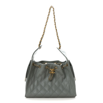 CHANEL Caviar Quilted Small Chanel 25 Handbag Light Green