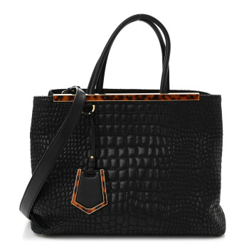FENDI Nappa Crocodile Trapuntata Large 3Jours Tote Black