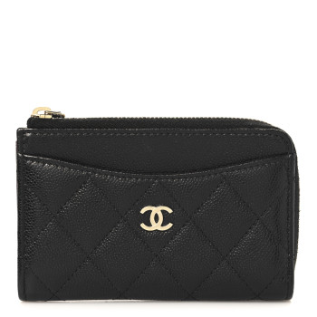 CHANEL Caviar Quilted CC Zip Around Card Holder Black