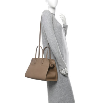 THE ROW Matte Grained Calfskin Soft Margaux 12 Dark Taupe