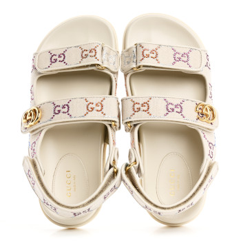 GUCCI Canvas Lame Crystal GG Monogram Double G Womens Dad Sandals 37 Gardenia Silver Mystic White