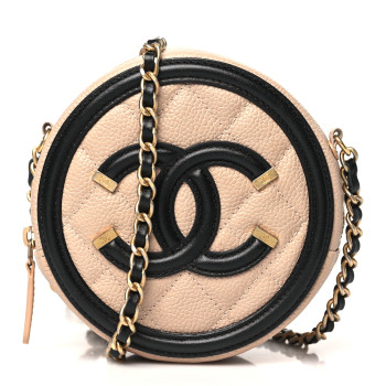 CHANEL Caviar Quilted Round Filigree Crossbody Beige Black