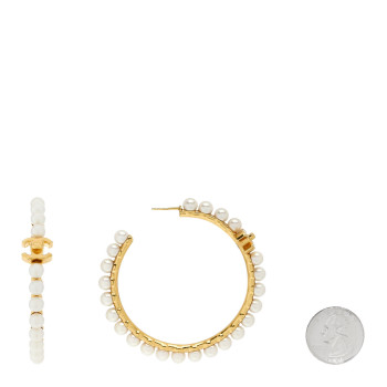 CHANEL Pearl CC More Is More Hoop Earrings Gold