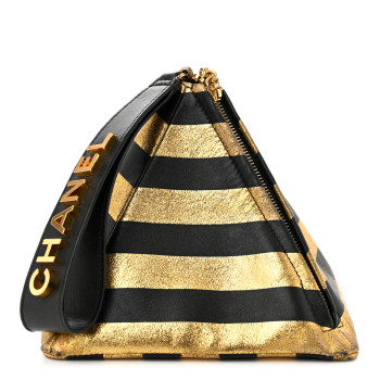 CHANEL Metallic Lambskin CC Kheops Pyramid Bag Gold Black