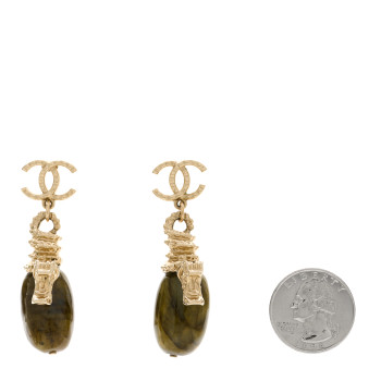 CHANEL Labradorite CC Dragon Drop Earrings Gold