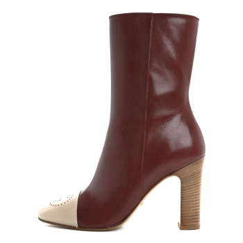 GUCCI Goatskin Hills Logo Boots 40 Oatmeal Garnet