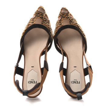 FENDI Mesh Velvet Karligraphy Colibri 55mm Slingback Pumps 35.5 Nocciola