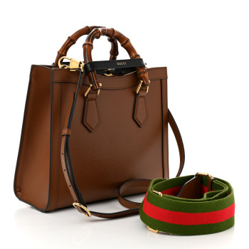 GUCCI Textured Dollar Calfskin Web Small Diana Tote Bag Cuir Black