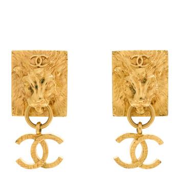CHANEL Metal CC Lion Earrings Gold