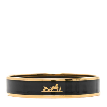 HERMES Enamel Printed Narrow Caleche Bracelet 62 Black