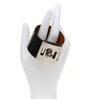 HERMES Shiny Alligator Kelly Dog Bracelet Black