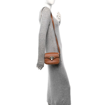 VALENTINO GARAVANI Vitello Mini Rockstud Flip Lock Crossbody Bag Light Cuir