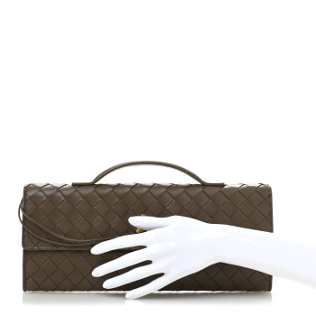 BOTTEGA VENETA Nappa Intrecciato Long Andiamo Top Handle Clutch Pinecone
