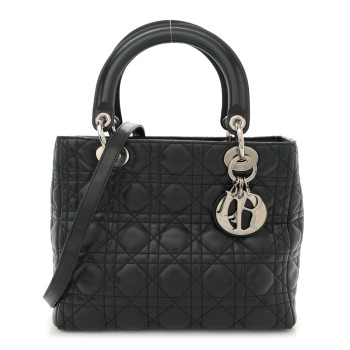 CHRISTIAN DIOR Lambskin Cannage Medium Lady Dior Black
