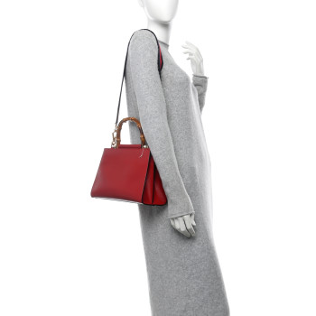 GUCCI Nappa Bamboo Web Small Nymphaea Top Handle Bag Hibiscus Red