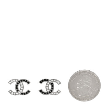 CHANEL Crystal CC Earrings Silver Black