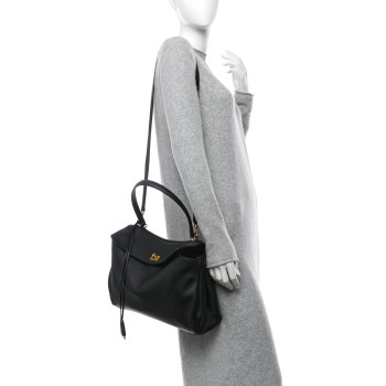 BALENCIAGA Natural Smooth Calfskin Medium Rodeo Top Handle Handbag Black