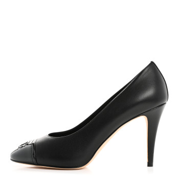 CHANEL Lambskin Patent Calfskin Cap Toe CC Pumps 37 Black