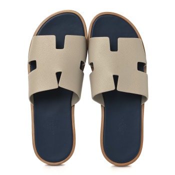 HERMES Epsom Mens Izmir Sandals 43 Blanc Gomme Bleu Celeste