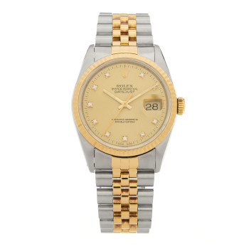 ROLEX Stainless Steel 18K Yellow Gold Diamond 36mm Oyster Perpetual Datejust Watch Champagne 16233